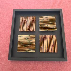 Abstract Wood/Stick Art in Black Frame - 16x16"